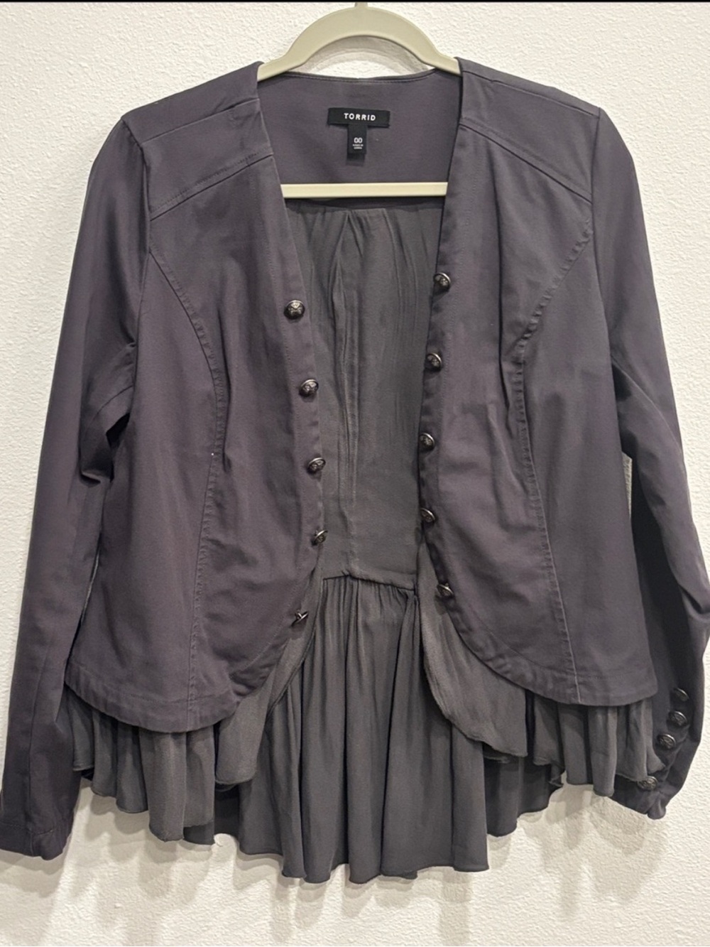 TORRID Women Military Charcoal Gray Ruffled Peplum Blazer Size 00